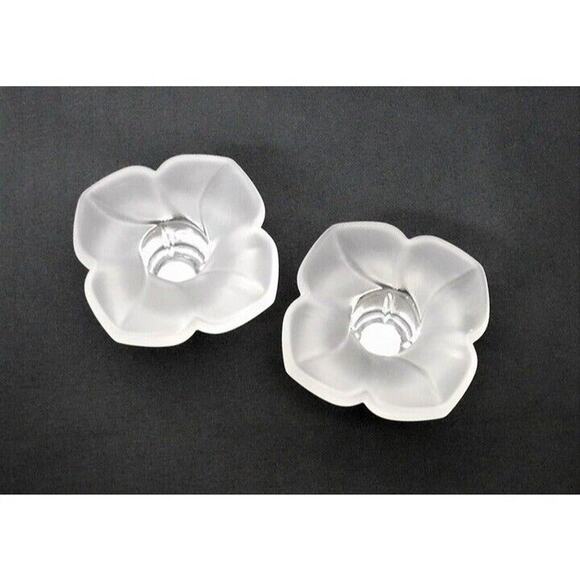 JG Durand Candle Holders France Frosted Satine Crystal Glass Floral - Picture 2 of 4